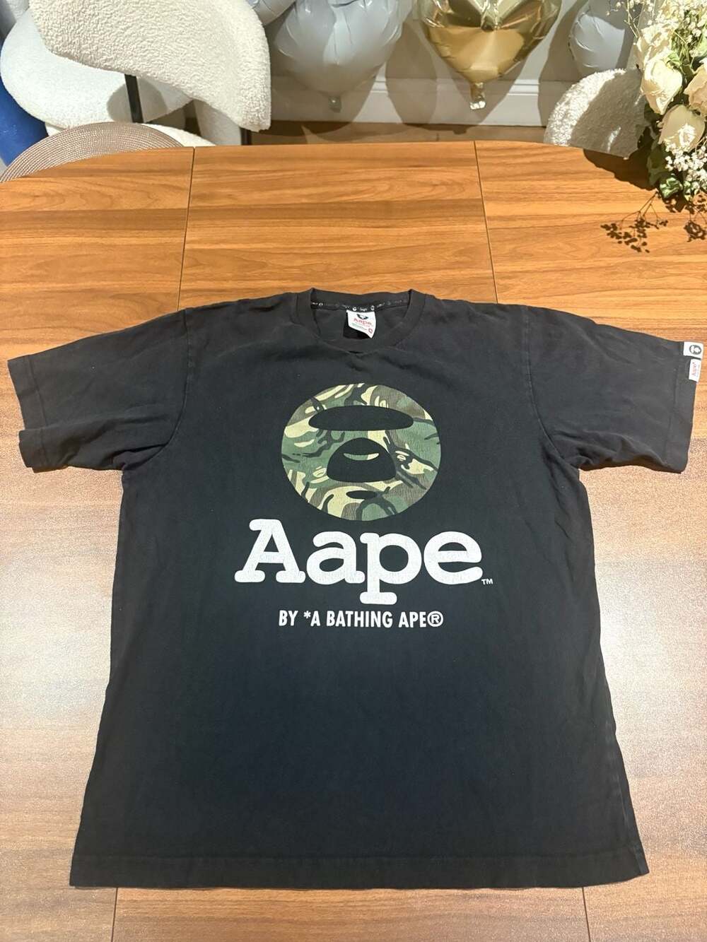 AAPE BY A BATHING APE Camo Moonface T-Shirt Size M Black